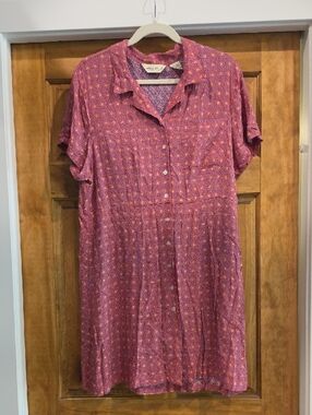 Eddie Bauer Red and Purple Floral Button-Front Dress